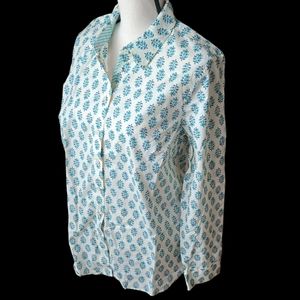Talbots L Floral Print Women's Blouse Cotton